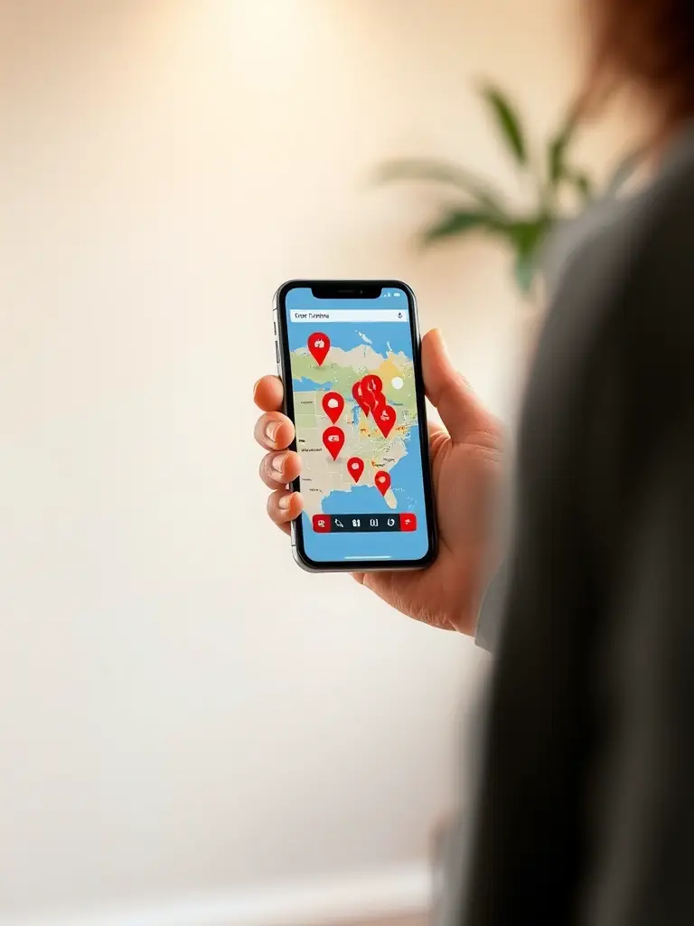 A person using the CoTrainr app on their phone to search for a personal trainer in their area, with a map showing nearby trainers.