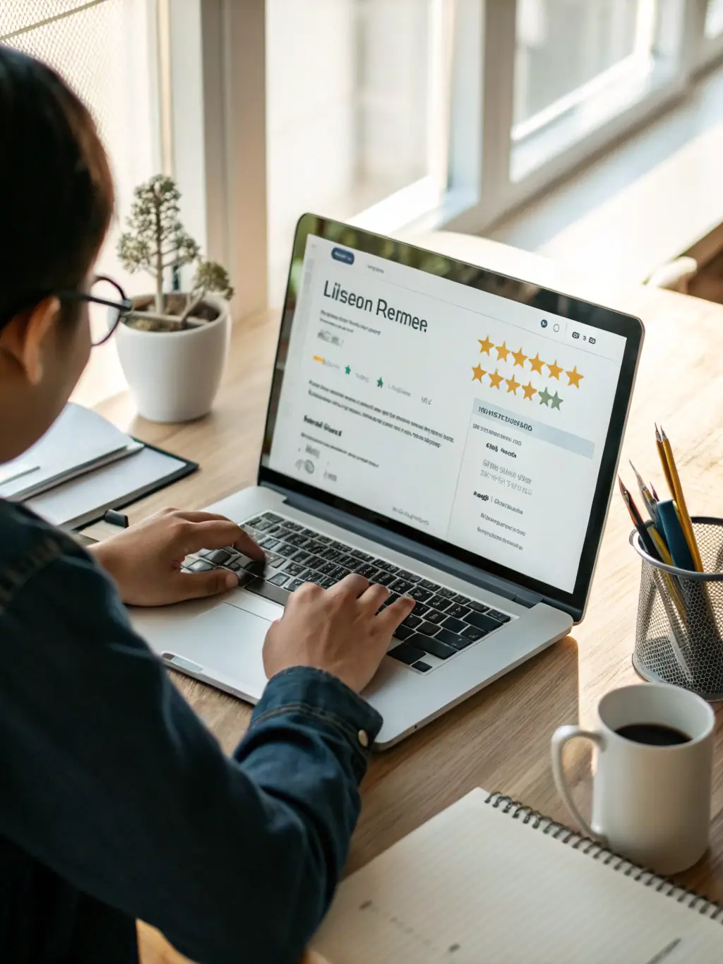 A person reviewing a trainer's profile on the CoTrainr platform, showing ratings, reviews, and specializations.